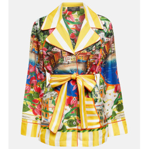 Шелковая рубашка с поясом и принтом Portofino DOLCE&GABBANA, разноцветный