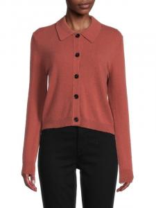 Кашемировый Кардиган Saks Fifth Avenue с воротником - поло, dusty copper