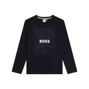 Футболка для мальчика из 100% хлопка с логотипом спереди BOSS Kidswear, черный