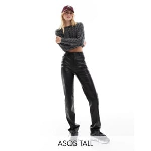 Черные прямые брюки из искусственной кожи ASOS Tall