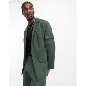 Пиджак Asos Design Oversized Cargo Pocket Suit, зеленый