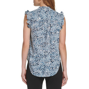 Блуза DKNY Sleeveless 1/2 Placket Ruffle Trim Blouse, цвет Abstract Marble/Dark Topaz Multi