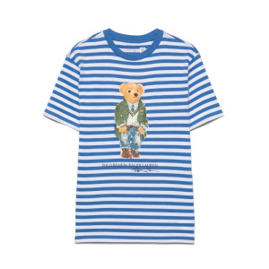 Футболка в полоску с принтом Ralph Lauren Kids Polo Bear, синий