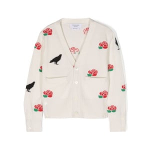 Thom Browne Kids кардиган Raven And Roses вязки интарсия, белый