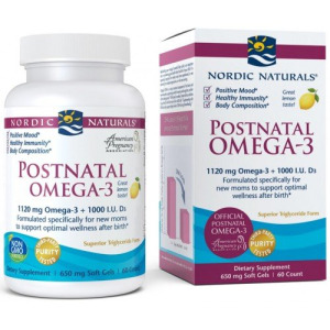 Nordic Naturals, Postnatal Omega 3 1120 мг 60 мягких капсул, со вкусом лимона