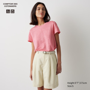 Льняные шорты со складками UNIQLO, бежевый