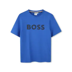 Футболка для мальчика из 100% хлопка с логотипом спереди BOSS Kidswear, цвет Azul Índigo