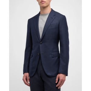 Мужской шерстяной пиджак в клетку ZEGNA, цвет Blue Navy Check