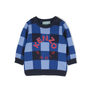 Kenzo Kids толстовка в клетку гингем с вышитым логотипом, синий