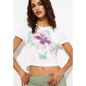 Футболка с принтом SHORT SLEEVE FLORAL PULL&BEAR, белый