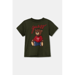 Детская хлопковая футболка Guess, зеленый