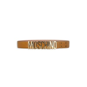 Кожаный ремень с логотипом Moschino, бежевый