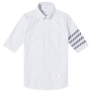 Рубашка с коротким рукавом Thom Browne 4-Bar Tricolour Short Sleeve Button Down Shirt, цвет Medium Blue