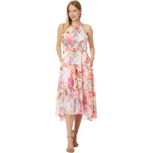 Платье Vince Camuto Novelty Chiffon Halter Hi Lo Midi, розовый