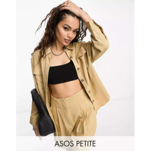 Льняная рубашка в деловом стиле ASOS Petite нейтрального цвета