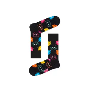 Короткие черные женские носки с котиками Happy Socks, мультиколор