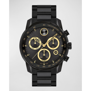 Мужские часы Bold Verso Chronograph, черные, со стальным браслетом, IP, 44 мм Movado