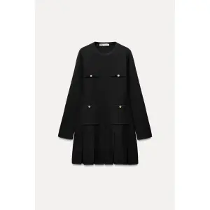 Короткое трикотажное платье с плиссами ZARA, черный