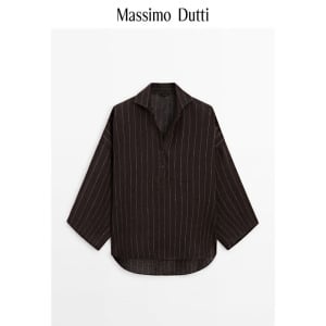 Рубашка женская Massimo Dutti с длинными рукавами и лацканами в полоску, коричневый