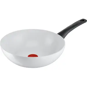 Tefal Wok "Ceramic Control", алюминий, (1 шт.), надежное керамическое уплотнение, термосигнал, все типы плит, индукция Ø 28 см + высота 8 см, белый