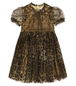 Платье из тюля с леопардовым принтом Dolce&Gabbana, разноцветный