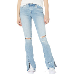 Джинсы Hoyt Mini Boot Denim Jeans with Ripped Knees and Side Slit Released Hem in Blue Blank NYC, цвет No Thanks