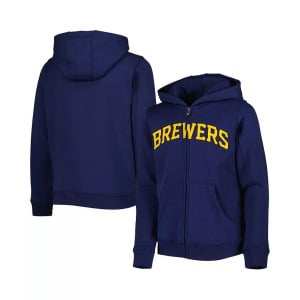 Темно-синяя флисовая толстовка с молнией во всю длину и надписью Big Boys and Girls Milwaukee Brewers Outerstuff, синий