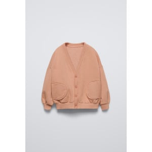 Флисовый кардиган с карманами ZARA, цвет peach