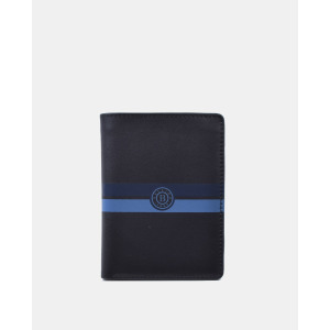 Вертикальный кожаный кошелек с визитницей черного цвета с синими полосками Bellido, черный