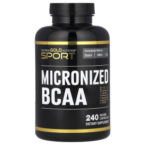 California Gold Nutrition Микронизированные аминокислоты BCAA с разветвленной цепью, 500 мг, 240 растительных капсул (250 мг на капсулу)