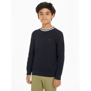 Свитер Tommy Hilfiger с круглым вырезом "RINGER CABLE SWEATER", детский до 16 лет, сплошной узор с косичками, цвет Desert Sky