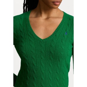 Джемпер CABLE KNIT WOOL CASHMERE V-NECK SWEATER Polo Ralph Lauren, зеленый