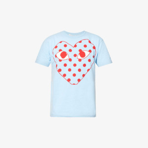 Футболка из хлопкового джерси с графическим принтом Big Dotted Heart Comme des Garçons, синий