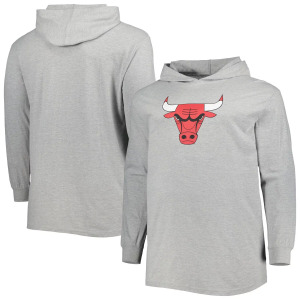 Мужской пуловер с капюшоном с логотипом Heather Grey Chicago Bulls Big & Tall Fanatics