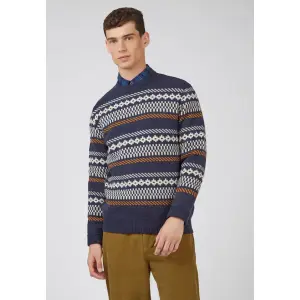 Рубашка-поло Ben Sherman "Fairisle Crew", с круглым вырезом, цвет морской волны