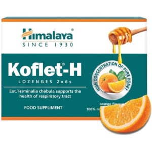 Таблетки для рассасывания Herbals Koflet-H со вкусом апельсина, медом, имбирем и эфирными маслами, 12 пастилок, Himalaya