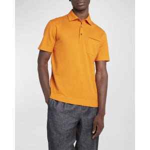 Мужская хлопковая рубашка-поло с карманом с кожаной отделкой ZEGNA, цвет Medium Orange Solid