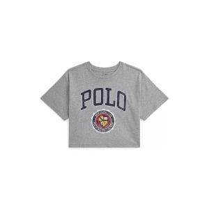 Свободная футболка из хлопкового джерси с логотипом Big Girls Polo Ralph Lauren, серый