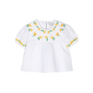 Stella McCartney Kids блузка с вышивкой и сборками, белый