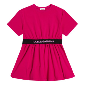 Платье из смесового хлопкового джерси с логотипом Dolce&Gabbana, розовый