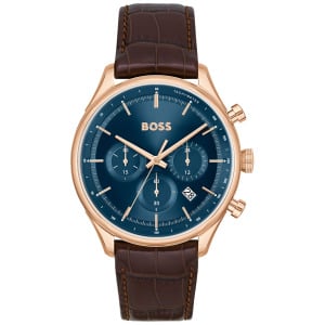 Мужские часы Gregor Quartz Chronograph Brown Mock с ремешком из натуральной зернистой кожи, 45 мм BOSS, коричневый