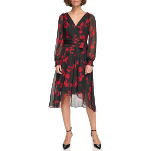 Платье DKNY Long Balloon Sleeve with Wrap Skirt, черный