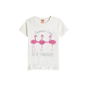 Футболка с принтом TASSELED SHORT SLEEVE FLAMINGO PRINTED APPLIQUE DETAIL Koton, бежевый