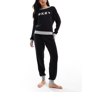 Комплект топа DKNY Signature и пижамы Jogger черного/серого цвета