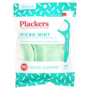 Plackers, Micro Mint, зубочистки с нитью, мята, 90 шт.