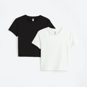 Комплект футболок H&M Crop, 2 предмета, черный/белый – купить из