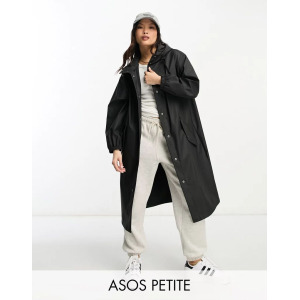 Черная прорезиненная парка ASOS DESIGN Petite