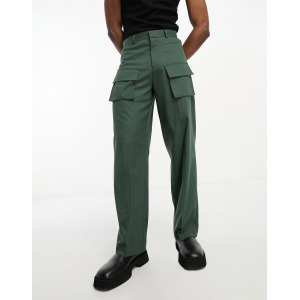 Брюки Asos Design Wide Cargo Pocket Suit, зеленый