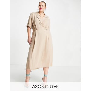 Платье миди с подплечниками ASOS DESIGN Curve