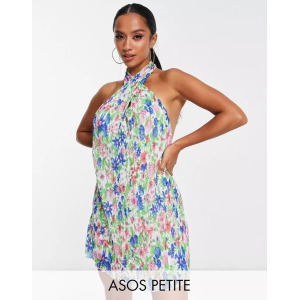 Яркое плиссированное мини-платье с вырезом бретелькой ASOS Petite